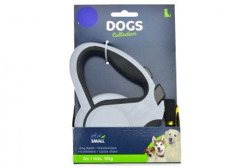Samonavíjecí vodítko pro psy DOGS 3m, max 10kg - Světle šedé