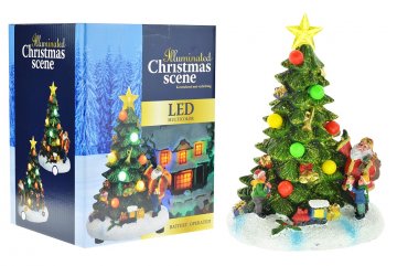 Vánoční scéna (18cm) ručně malovaný stromeček s LED diodami - Mix motivů, 1ks