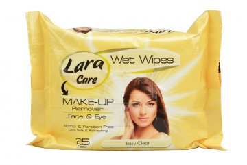 Vlhčené ubrousky na odstranění make-upu LARA 25ks (18x18cm) - Žluté balení