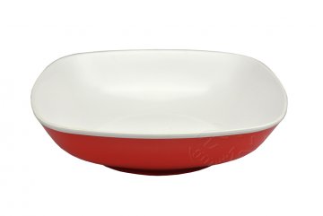 Dvoubarevná plastová miska na potraviny IRAK 700ml - Červená (17,5x17,5x4,5cm)