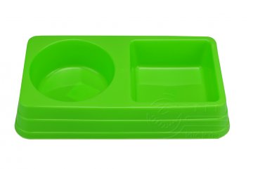Dvojitá plastová miska na krmivo - Zelená (27,5x14,5x5cm)