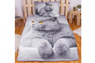 3D povlečení 140x200 + 70x90 - Grey cat