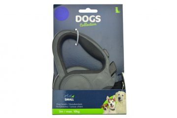 Samonavíjecí vodítko pro psy DOGS 3m, max 10kg - Tmavě šedé