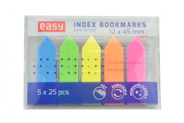 Plastové zvýrazňující samolepící záložky EASY (12x45mm) - 125 lístků mix barev