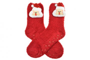 Teplé ponožky s protiskluzovou podrážkou - Santa, vel.38-39, červené