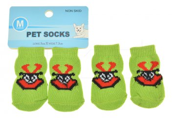 Ponožky pro psy s protiskluzovou podrážkou 3x7.5cm (M) - Zelené s obrázkem