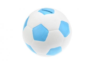 Sádrová pokladnička v dárkovém celofánu - Modro-bílý míč (14cm)
