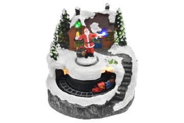 Vánoční scéna (13cm) - Santa s vláčkem, svítí a hýbe se