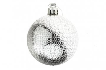 Vánoční koulička (6cm) - Stříbrná, s ornamenty, 1ks