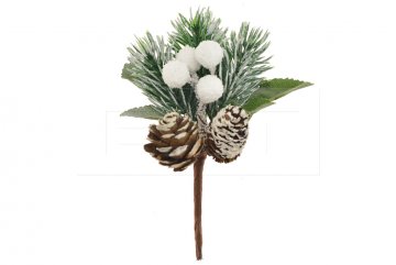 Vánoční dekorační zápich FLORA (13cm) Set 12ks - Zasněžená větvička