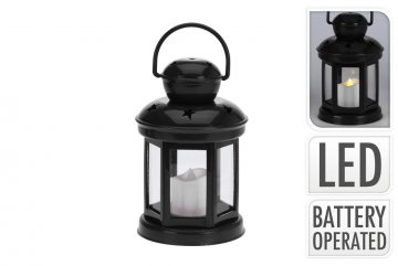 Lucerna s LED svíčkou - Černá