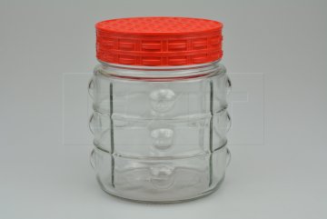 Skleněná nádoba s plastovým víkem (750ml) - Červené víko
