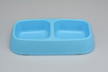 Dvojitá plastová miska na krmivo - Modrá (30x14x6cm)