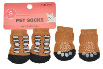 Ponožky pro psy s protiskluzovou podrážkou 2,5x6cm (S) - Hnědé s flíčky