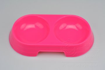 Dvojitá plastová miska na krmivo - Růžová (24,5x13x4cm)