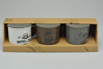 Sada 3ks porcelánových hrníčků SIAKI (8.5x9cm) - Káva