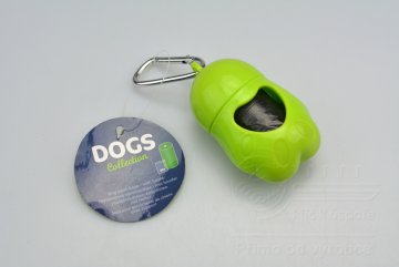 Plastové pouzdro na sáčky na psí hovínka - Zelená packa s karabinou včetně 20ks sáčků