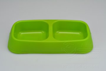 Dvojitá plastová miska na krmivo - Zelená (30x14x6cm)