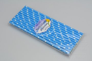 Slámky na pití ze silného papíru (brčka) hvězdy 24ks - Modré (19,5cm)