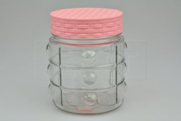 Skleněná nádoba s plastovým víkem (750ml) - Růžové víko