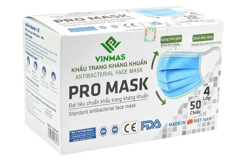 Antibakteriální čtyřvrstvé roušky Vinmas - box 50ks