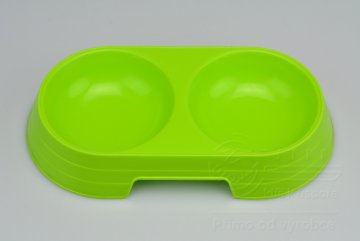 Dvojitá plastová miska na krmivo - Zelená (24,5x13x4cm)