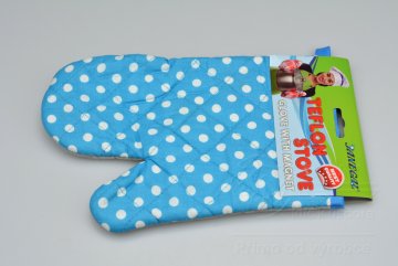 Teflonová kuchyňská rukavice s magnetem - Modrá s puntíky (25cm)