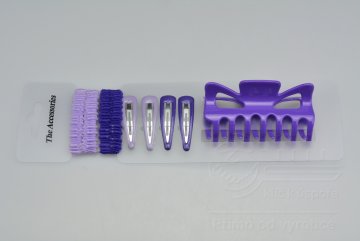 Vlasový set (9ks) sponky, gumičky a skřipec (8,5cm) - Fialový