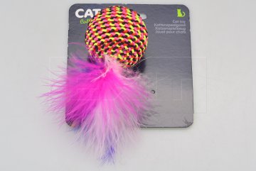 Chrastící barevná koule s pírkama CATS (5cm+pírka) - Mix barev